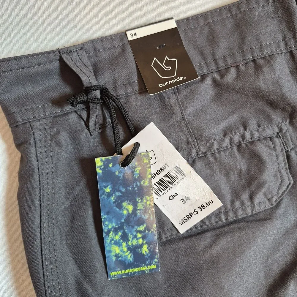 Burnside Men's Hybrid Walk/Board Shorts Size 34 Charcoal UV Protect Stretch